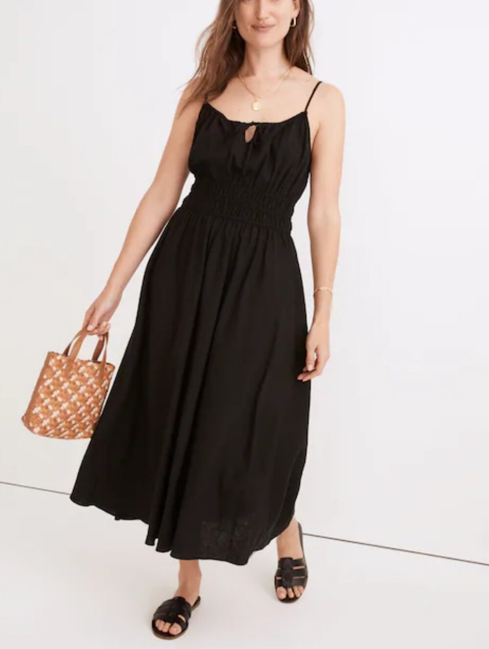 Madewell Black Linen-Blend Sophia Cami Midi Dress